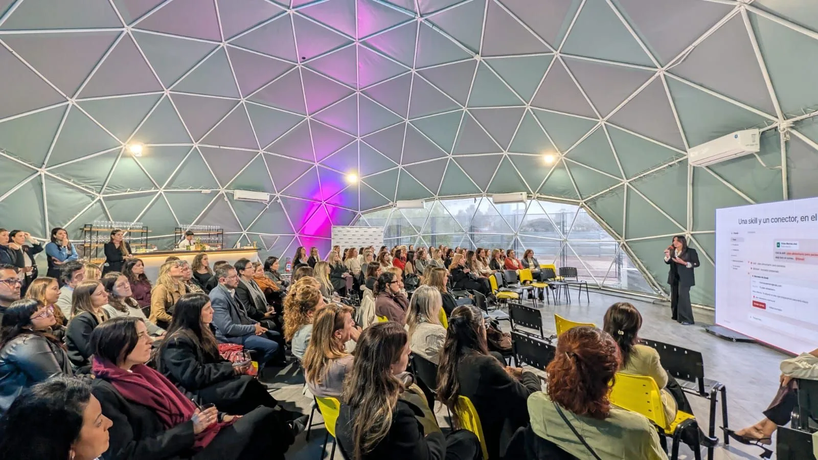 Valentina dando una charla ante profesionales de la salud en el Parque de Innovación